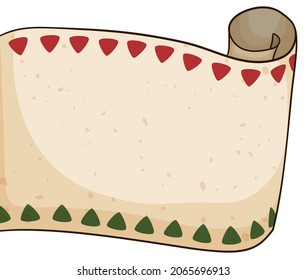 Empty template with scroll decorated with green and red triangles on its borders.