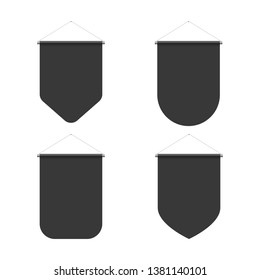 Empty Template of Vertical Black Blank Pennant Set on White Background. Illustration of Sport Flags Symbol Mockup