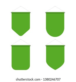 Empty Template of Vertical Green Blank Pennant Set on White Background. Illustration of Sport Flags Symbol Mockup