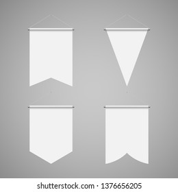 Empty Template of Vertical White Blank Pennant Set on Gray Background. Illustration of Sport Flags Symbol Mockup