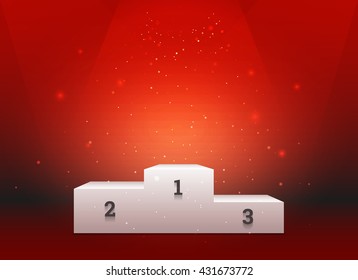 Empty template of white pedestal for winners on bright red background