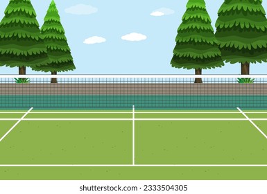 Empty Tennis Court Scene illustration