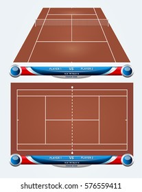 Empty tennis court with set of infographic elements. Vector illustration.