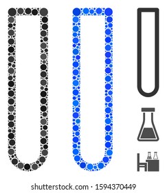 Empty test tube composition of small circles in different sizes and color tinges, based on empty test tube icon. Vector small circles are grouped into blue composition.