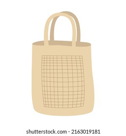 Empty textile bag. Brown bag with fabric handles. Reusable bag for sustainable shopping. Vector illustration.