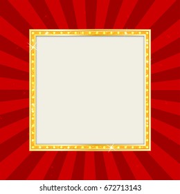 Empty theater sign or cinema sign on pop art background. Gold retro signboard. Vector