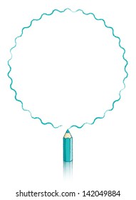 Empty Thirty round pointed Star burst Message Panel Drawn by Small Mint Green Colouring pencil with a Reflection