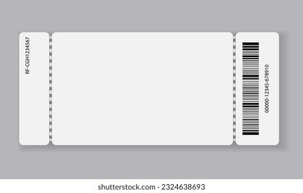 Empty ticket template. Blank concert ticket or lottery coupon. Event coupon or cinema movie theater card. Festival or circus paper empty flyer. Vector isolated illustration