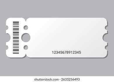 Empty ticket template. Blank concert ticket or lottery coupon. Event coupon or cinema movie theater card. Festival or circus paper empty flyer. Vector isolated illustration
