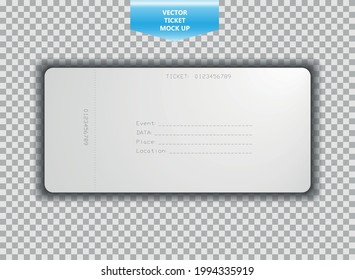 Empty ticket template mockup on transparent background. Vector illustration of design blank theater, cinema, circus, sport and football event
