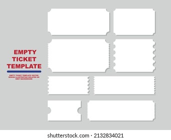 Empty ticket template vector design illustration isolated on grey background