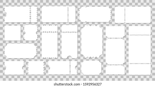 Empty ticket templates mockup, concert and movie ticket. Vector illustration on transparent background