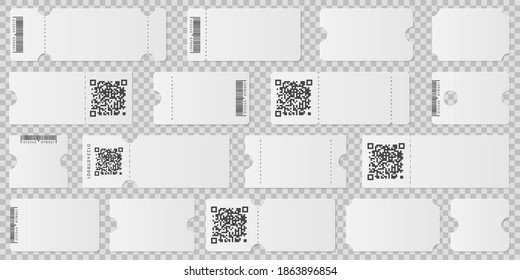 Empty tickets. Movie coupon, airplane event concert or lottery blank paper templates. Entrance cards in theater or circus recent vector set