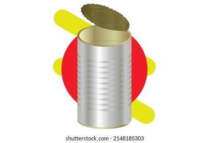 empty tin can on a background of a red circle with two yellow stripes