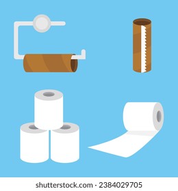 Empty toilet paper roll on toilet paper holder vector illustration on blue background. Restroom tissue paper.