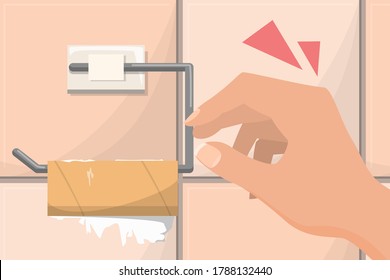 Empty toilet paper roll vector illustration. Bad surprise - end of a toilet paper in the bathroom. Emergency situation.