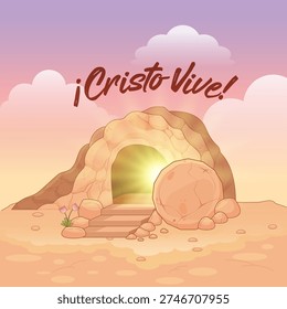 Empty Tomb with Cristo Vive Easter Illustration