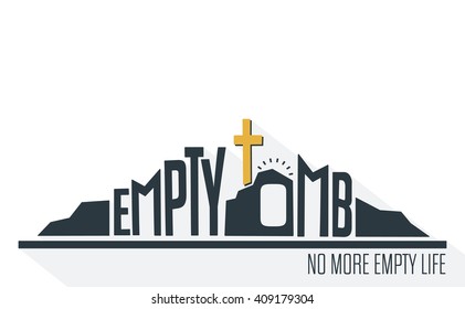 Empty Tomb - No More Empty Life Concept with Long Shadow on White Background