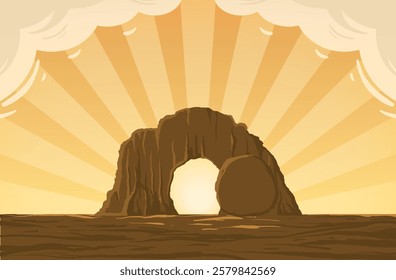 Empty Tomb at Sunrise - Christian Easter Resurrection Illustration