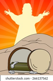Empty tomb-Jesus Christ is risen- Easter -Vector illustration
