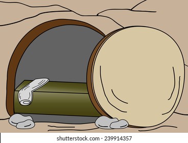 Empty tomb.Resurrection of Jesus.He is risen-Vector illustration