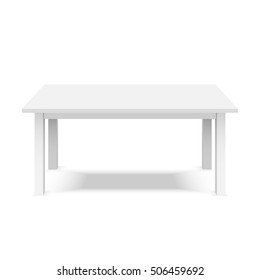 Empty Top Table Of White Plastic Table Isolated On White Background. Table For Product Display Template. Vector 3d Table For Object Presentation