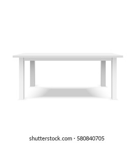 Empty Top Of White Plastic Table Isolated On White Background. For Product Display Template. Vector 3d Table For Object Presentation