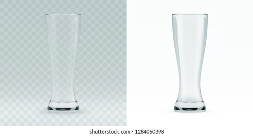 Empty transparent 3D rendered beer glass for drinking alcohol beverage at the bar. Realistic vector illustration of blank glassy stemware