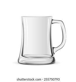 Empty transparent beer mug isolated on white background, illustration.