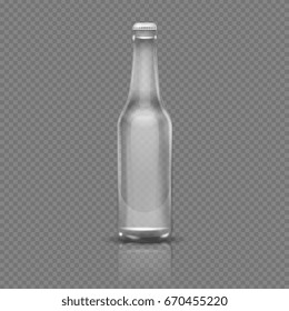 Empty transparent beer or water bottle. Realistic 3d vector illustration. Empty bottle transparent glass isolated