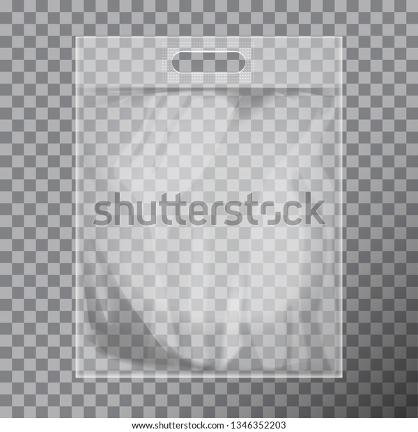 Empty transparent blank\
plastic bag mock up isolated. Consumer pack ready for logo design\
or identity presentation. Commercial product food packet handle for\
your design