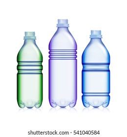 Empty Transparent Bottle. Set Realistic Blank Plastic Blue And Green Soda  Bottle. Mock Up For Your Design. Vector Template Background