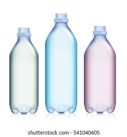 Empty Transparent Bottle. Set Realistic Blank Plastic Red, Blue And Green Soda  Bottle. Mock Up For Your Design. Vector Template Background