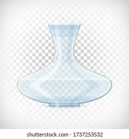 Empty transparent classical glass decanter mockup. Glass vase icon in flat style for web interior designs. Vector illustration on transparent background.