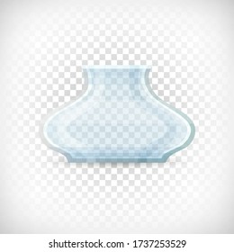 Empty transparent classical glass vase. Glass container icon in flat style for web interior designs. Vector illustration on transparent background.