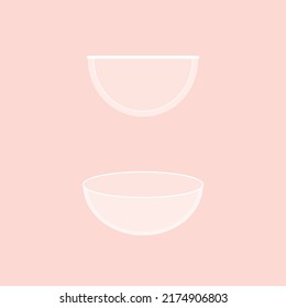 Empty, transparent, glass bowls of different shapes, isolated. Set of vector icons of kitchen utensils.