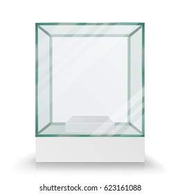 Vector de cubo de caja de vidrio transparente vacío. Aislado En La Hoja A Cuadros Transparente.
