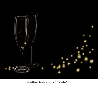 empty transparent glass of champagne isolated on the black background