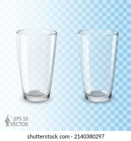 Leeres transparentes Trinkglas, realistisches Besteck für Wasser, Saft oder Milch, 3D-einzelne Vektorgrafik