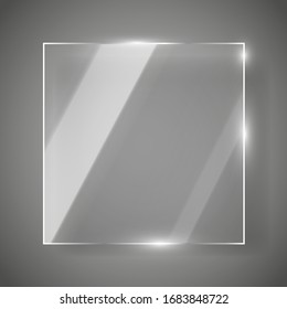 Empty transparent glass frame. Clean vector background