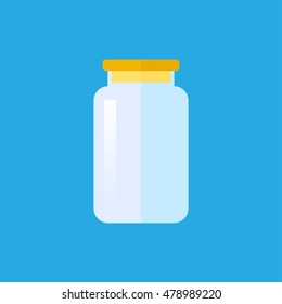 Empty transparent glass jar with cap. Vector illustration