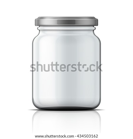 Empty transparent glass jar with screw cap. Vector illustration. Packaging collection.