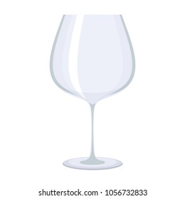 Empty transparent glass for wine. Flat vector cartoon illustration. Objects isolated on a white background.