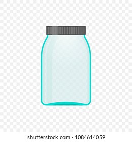 Empty transparent jar for medical solution or other needs. Vector illustration on a transparent background.