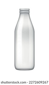 Empty transparent milk glass bottle with cap realistic vector illustration
