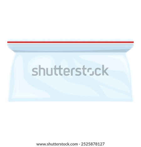 Empty transparent plastic bag with red zipper, packaging for snacks, goods, things