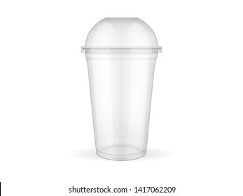 Empty transparent plastic cup  on white background vector mock up