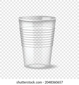 Empty Transparent Realistic Cup Glass. Mockup Plastic Disposable 3D Packaging For Takeaway For Cold And Hot Drinks. Container For Juice, Tea, Coffee. 3d Vector Illustration