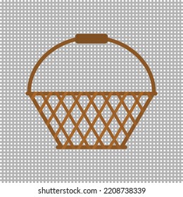 Empty transparent wicker basket with handle. Vector illustration. 