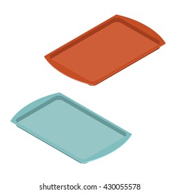 Empty tray for food. Plastic  salver for meal. Kitchenware. Pan for fast food
